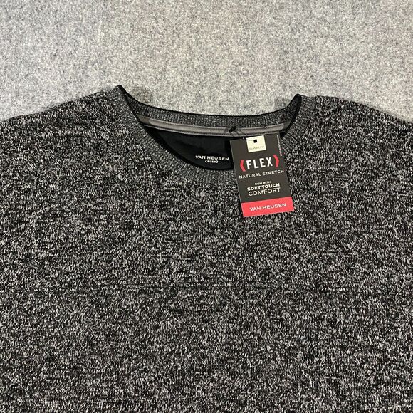 Van Heusen Flex Fleece Sweater Adult XL Classic Fit Heather Black Gray Static - Picture 4 of 15